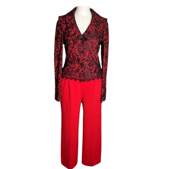 St.John Jackets & Blazers - St.John floral lace jacket in Crimson with red Santana knit pants